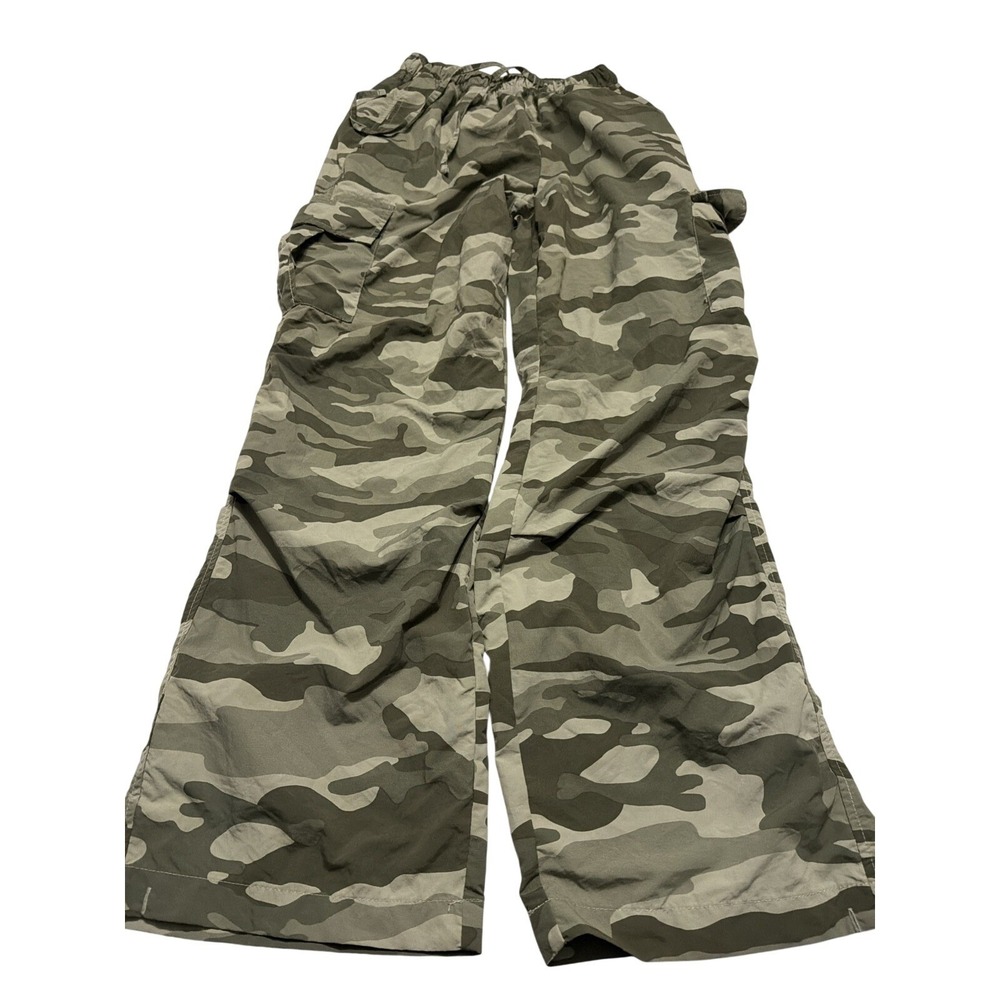 No Comment Camo Cargo Pants Green Camouflage Wide Leg Elastic Waist Medium